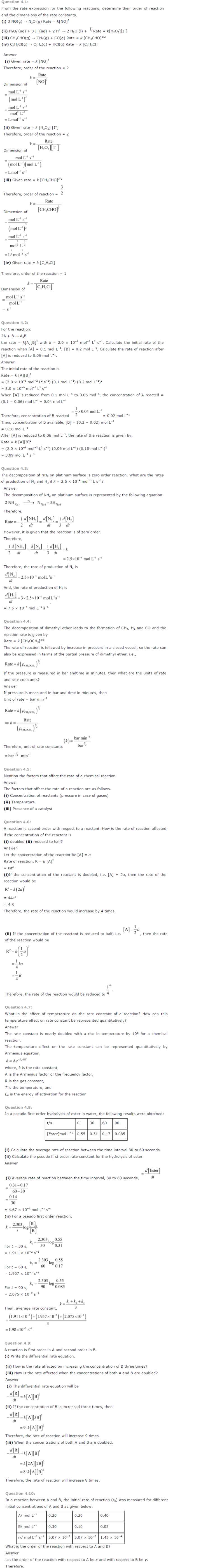 Ch 4 Chemical Kinetics NCERT Solutions Class 12 Chemistry