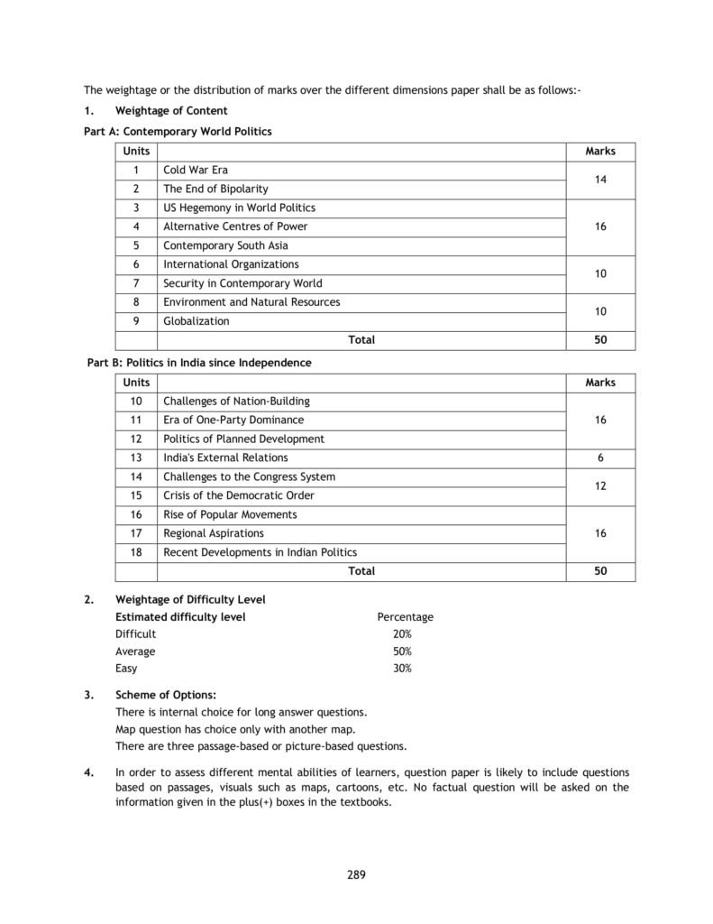 cbse class 2019 x table time exam 2018 Science CBSE For Political 11 (Civics) Class Syllabus