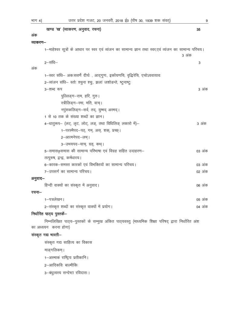 UP Board Syllabus For Class 9 2018-19 Uttar Pradesh Board Syllabus 2018 9 PDF Download