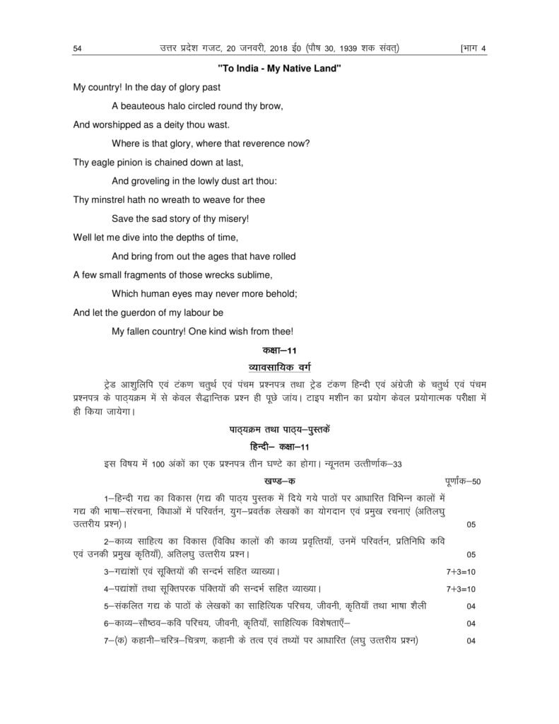 UP Board Syllabus For Class 11 2018-19 Uttar Pradesh Board Syllabus 2018 11 Arts, Science, Commerce PDF Download