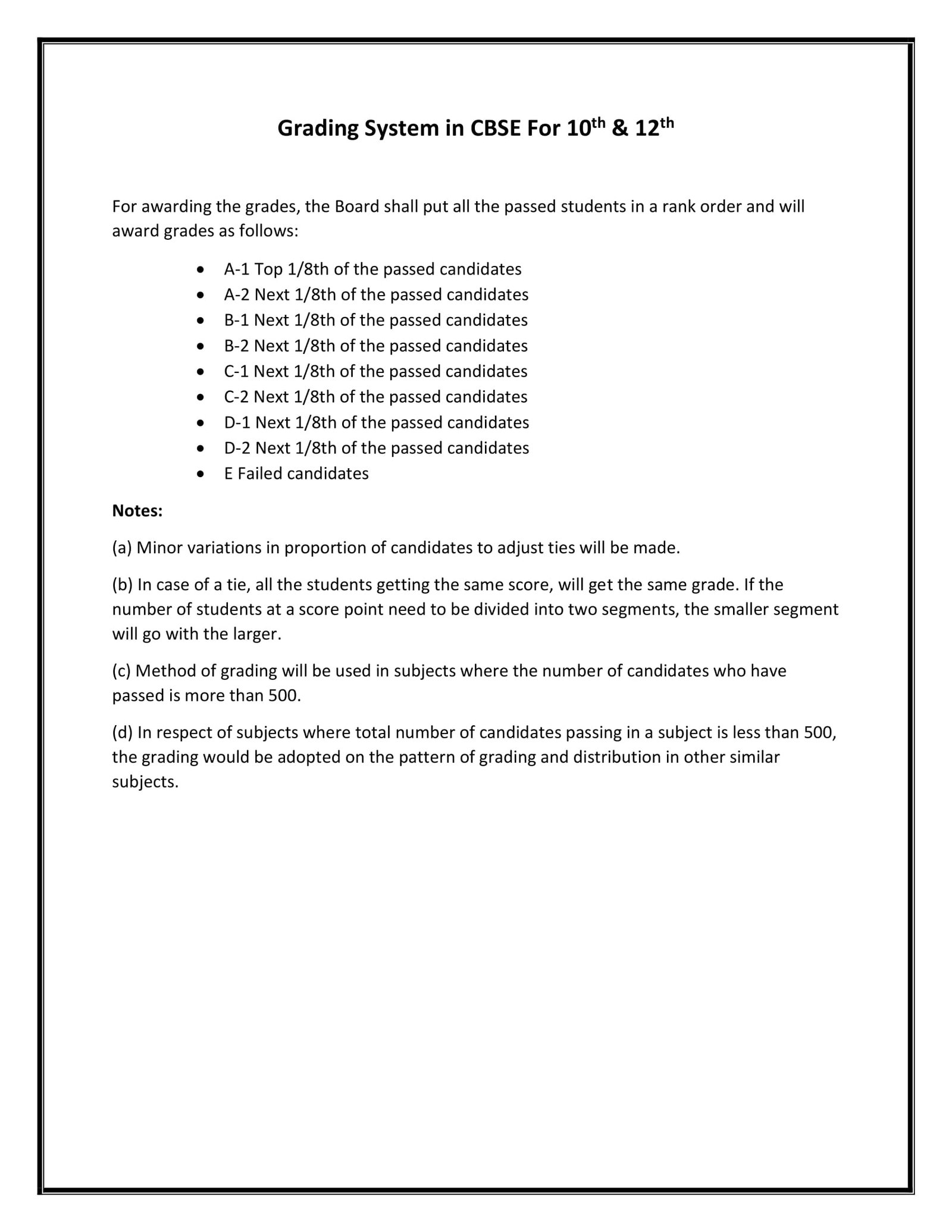 CBSE Grading System Class 10, Class 12 - Board Grade, Marks Calculation