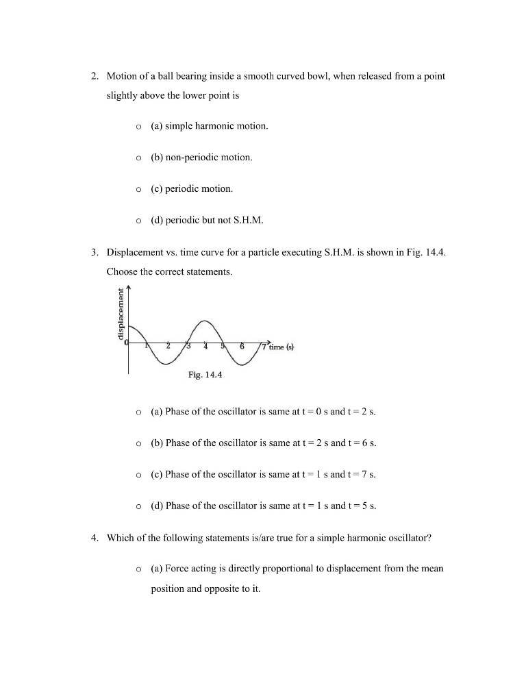 Important Questions For Class 11 Physics Ch 14 Oscillations