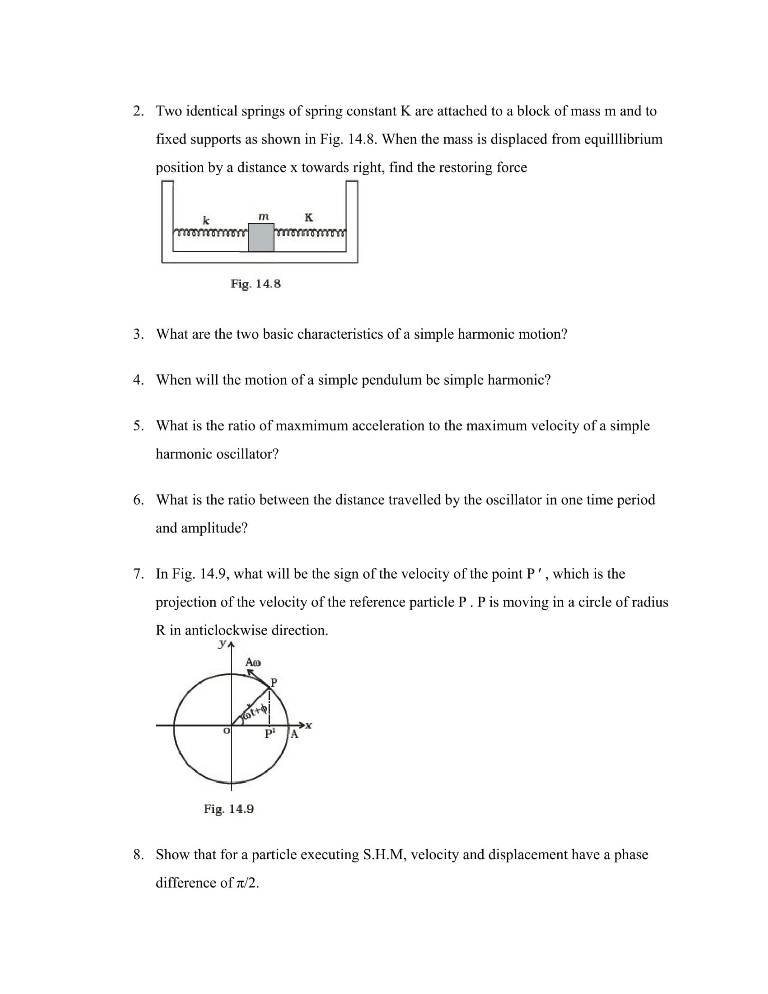 Important Questions For Class 11 Physics Ch 14 Oscillations