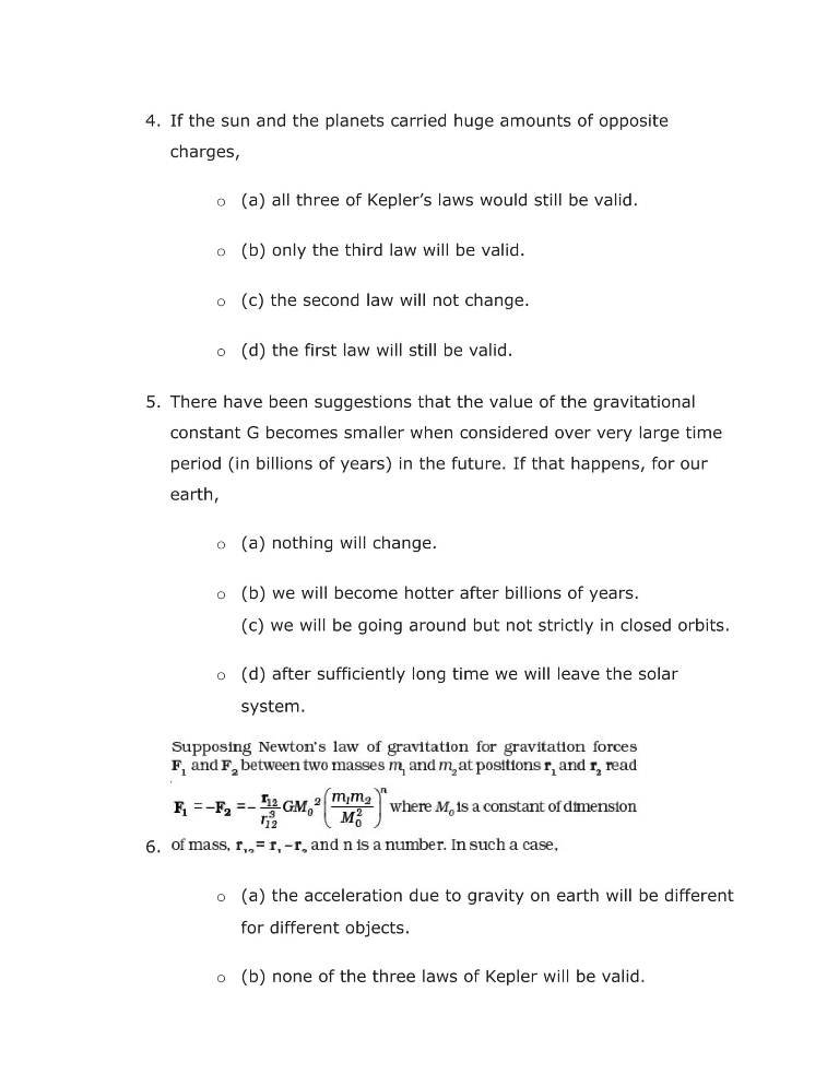 Important Questions For Class 11 Physics Ch 8 Gravitation