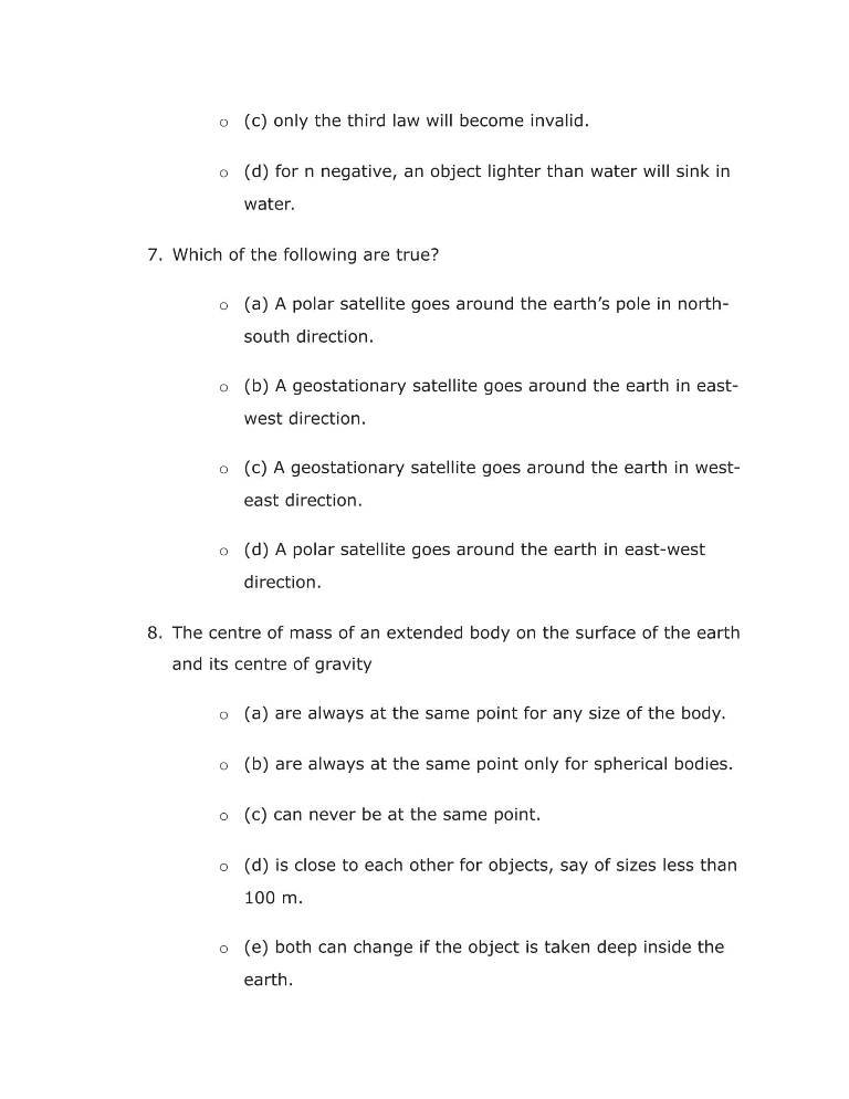 Important Questions For Class 11 Physics Ch 8 Gravitation