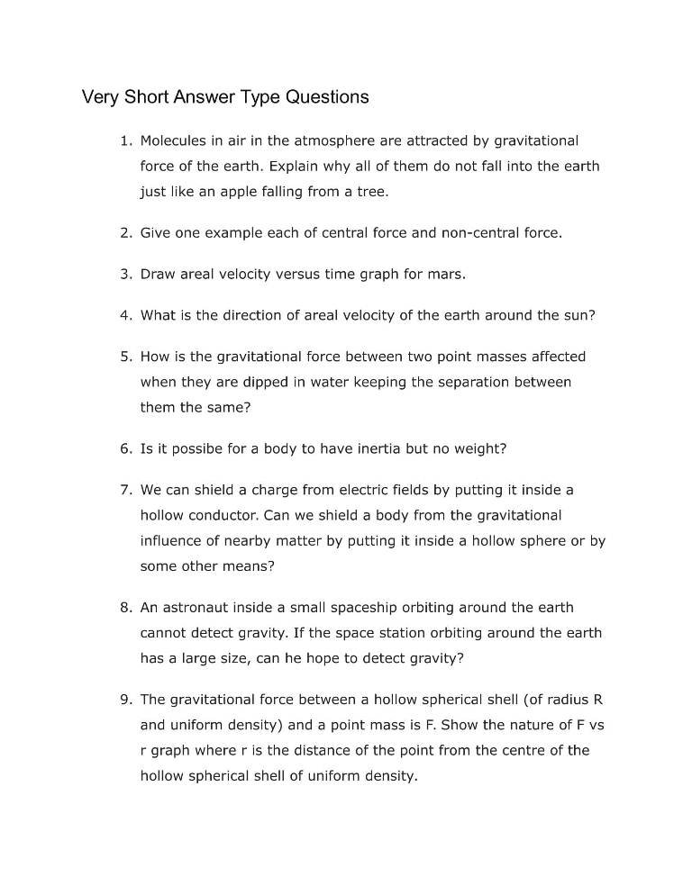 Important Questions For Class 11 Physics Ch 8 Gravitation