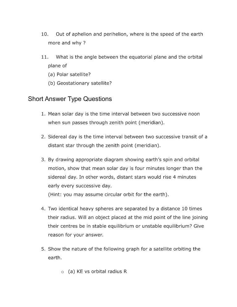 Important Questions For Class 11 Physics Ch 8 Gravitation