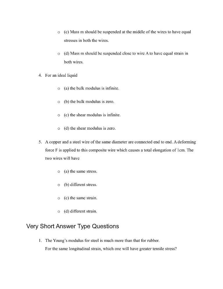 Important Questions For Class 11 Physics Chapter 9 Mechanical Properties Of Solids