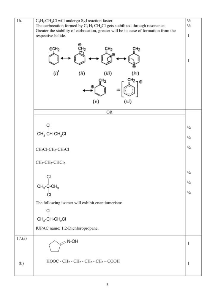 Chemistry Class 12 Marking Scheme, Solved Paper with answers PDF Download 2018-19