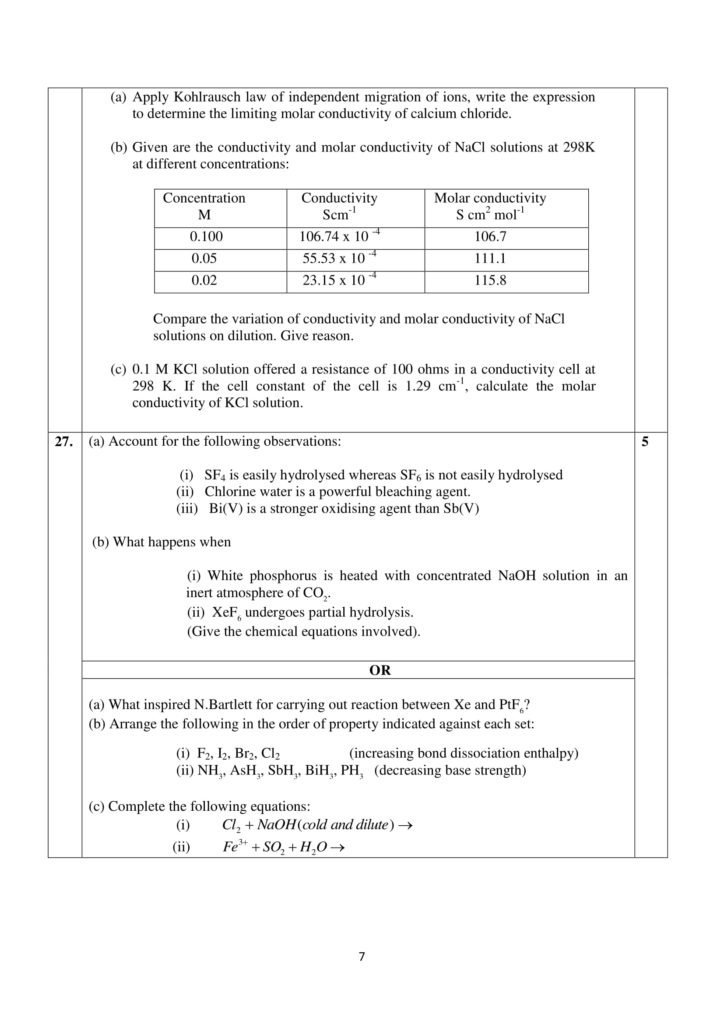 Chemistry Class 12 Sample Question Paper PDF Download 2018-19