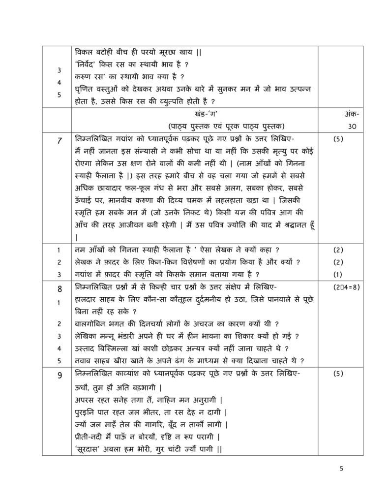 Hindi A Class 10 CBSE Solved Paper with Answers | Marking Scheme PDF Download 2019 - Official
