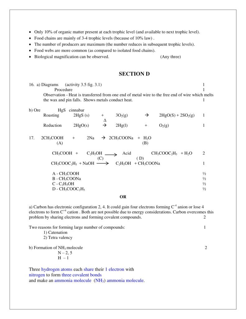 Download Science Class 10 CBSE Solved Papers with Answers, Physics, Chemistry, Biology Marking Scheme in PDF  2019 - Official