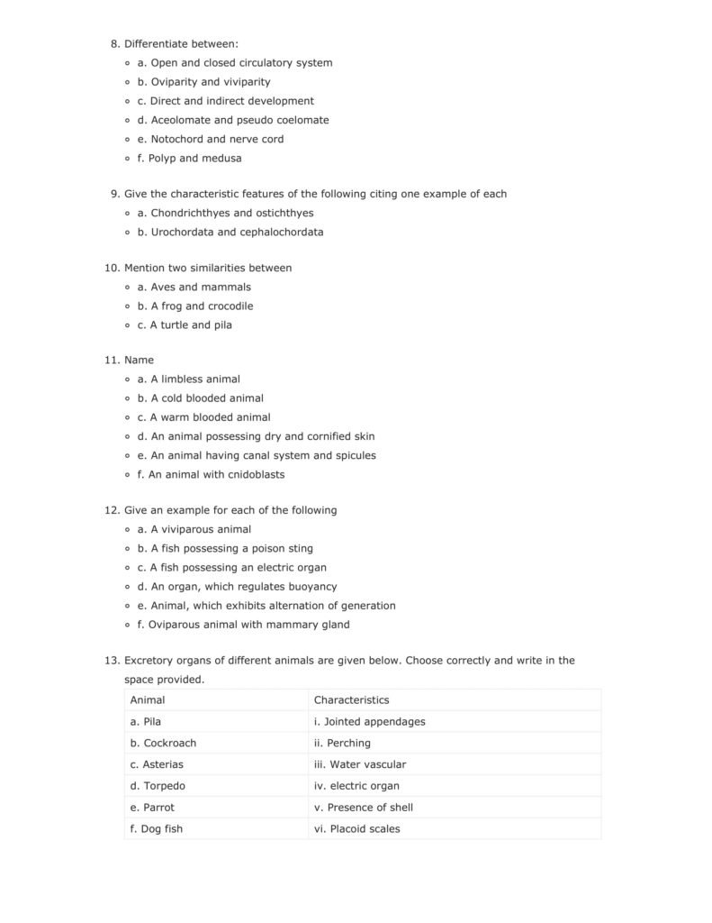 Important Questions For Class 11 Biology Chapter 4 Animal Kingdom