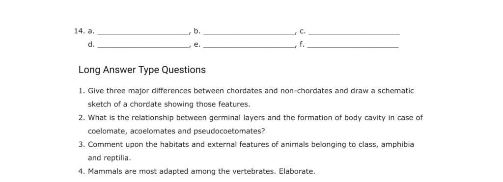 Important Questions For Class 11 Biology Chapter 4 Animal Kingdom