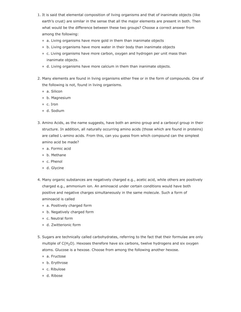 Important Questions For Class 11 Biology Ch 9 Biomolecules