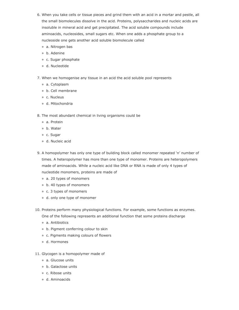 Important Questions For Class 11 Biology Ch 9 Biomolecules
