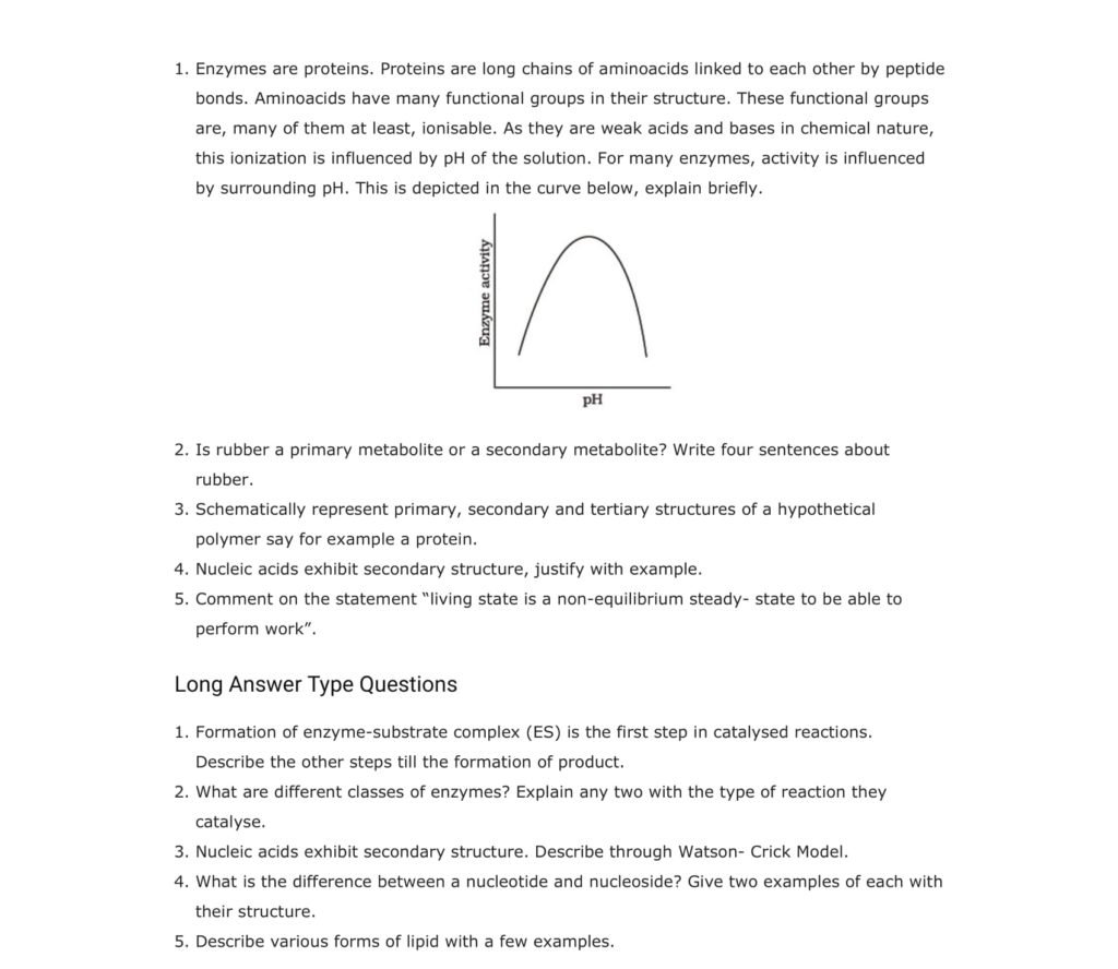 Important Questions For Class 11 Biology Ch 9 Biomolecules