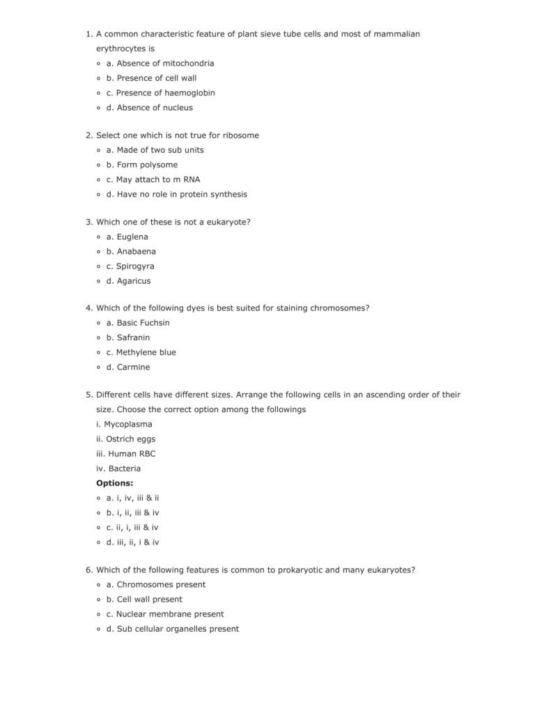 Important Questions For Class 11 Biology Chapter 8 Cell The Unit of Life