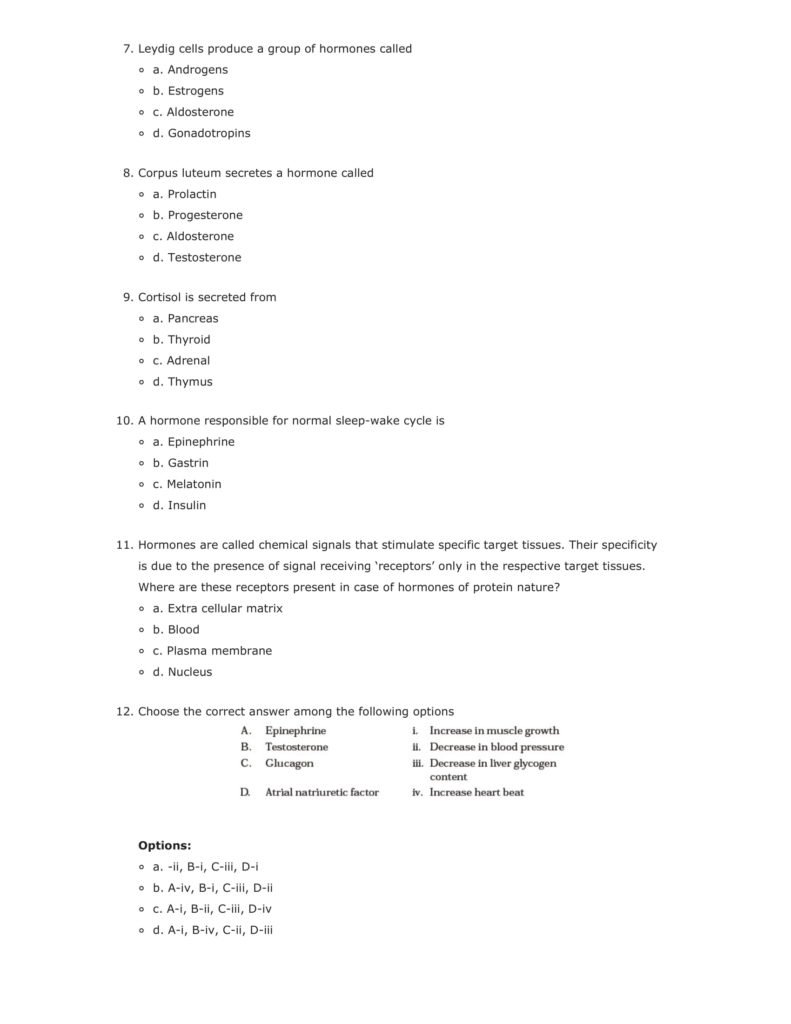 Important Questions For Class 11 Biology Chapter 22 Chemical Coordination and Integration