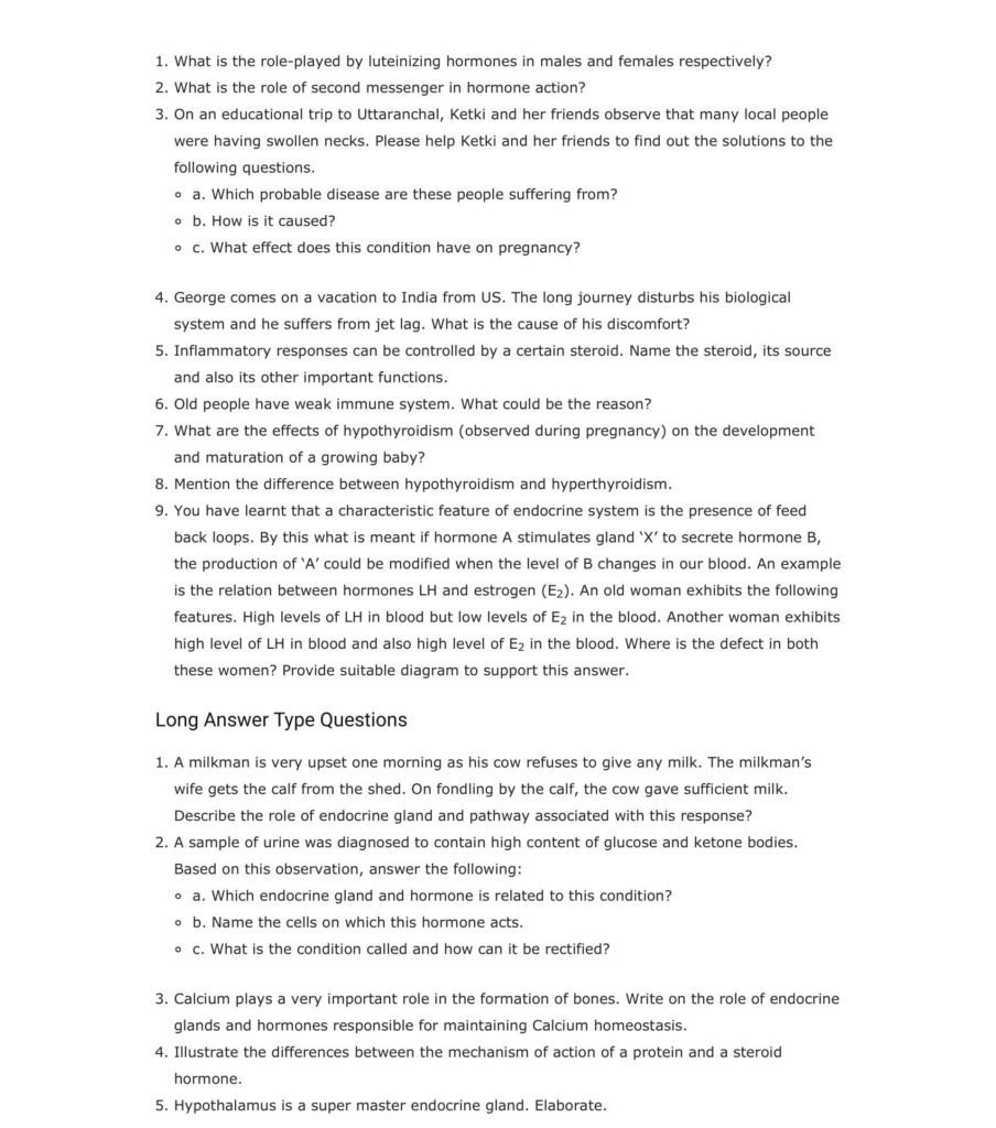 Important Questions For Class 11 Biology Chapter 22 Chemical Coordination and Integration