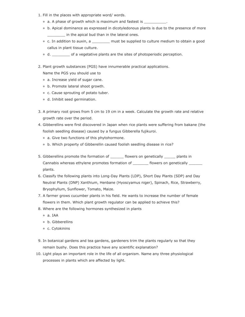 Important Questions For Class 11 Biology Chapter 15 Plant Growth and Development