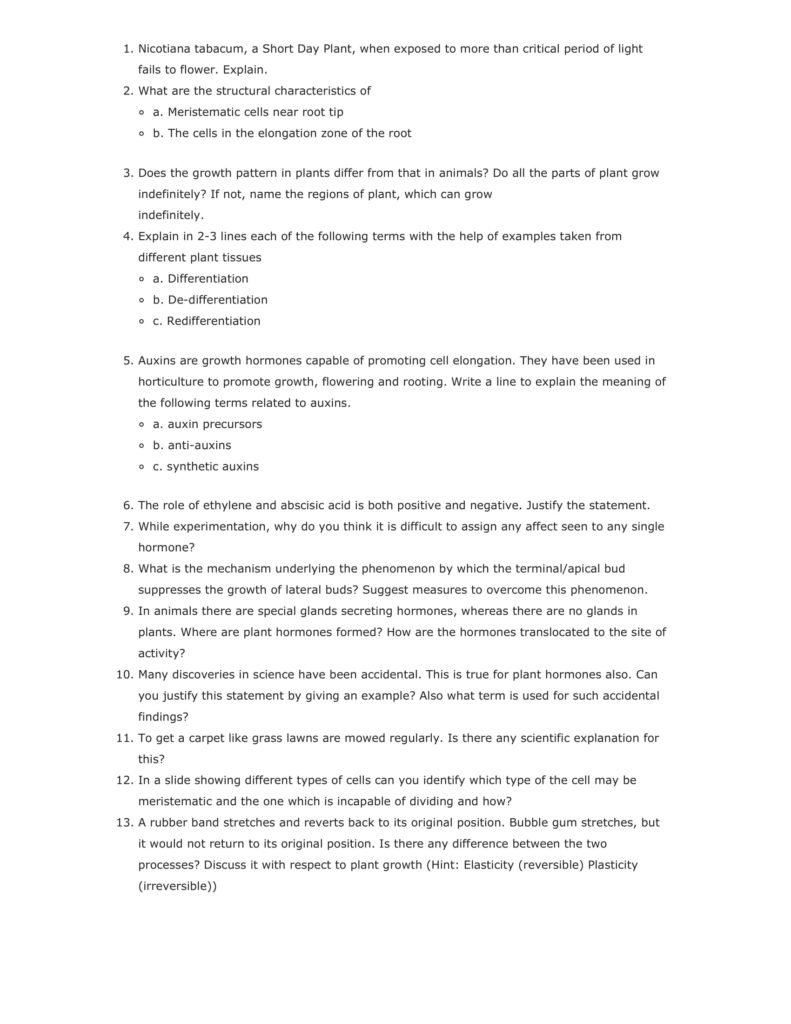 Important Questions For Class 11 Biology Chapter 15 Plant Growth and Development