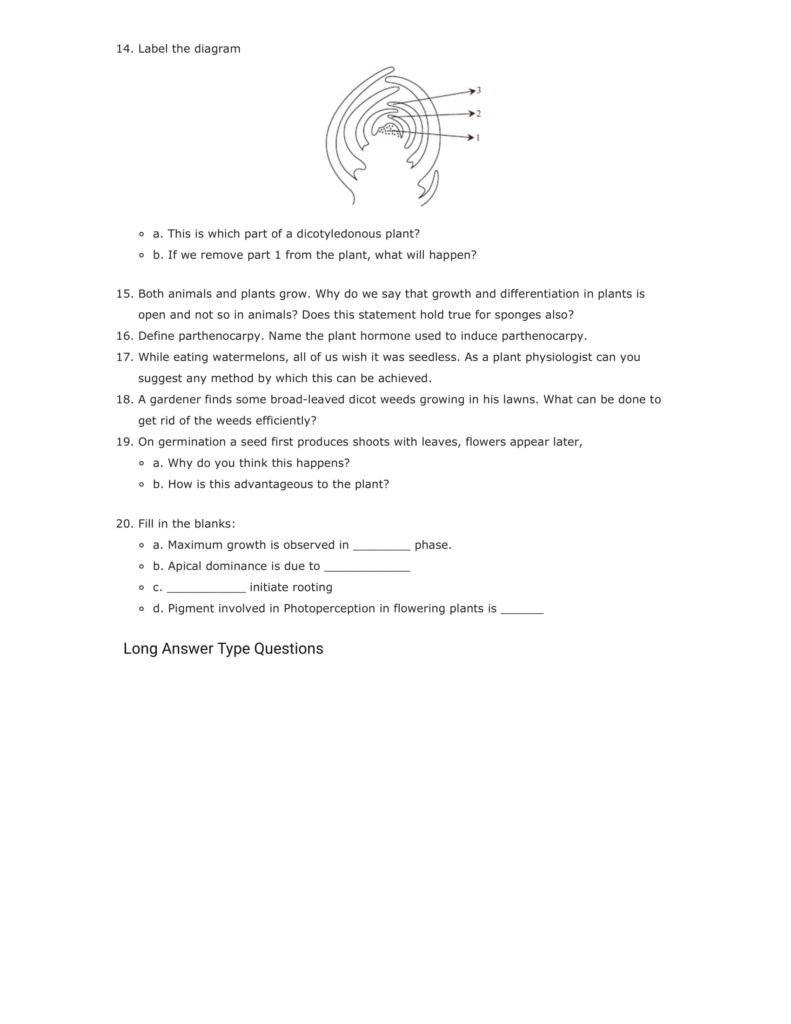Important Questions For Class 11 Biology Chapter 15 Plant Growth and Development