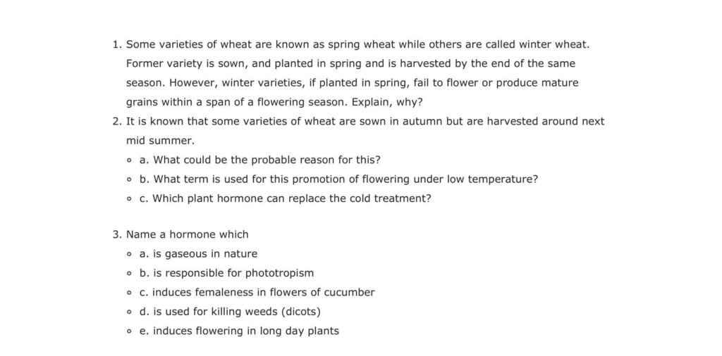 Important Questions For Class 11 Biology Chapter 15 Plant Growth and Development
