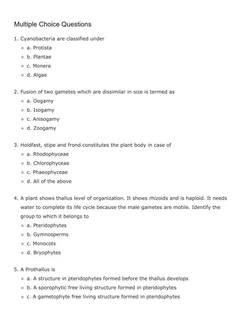 Important Questions For Class 11 Biology Ch 3 Plant Kingdom