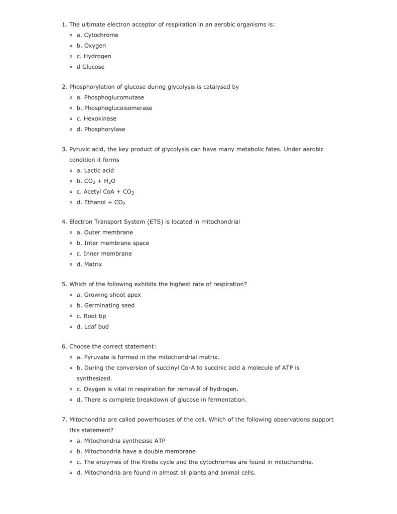 Important Questions For Class 11 Biology Ch 14 Respiration in Plants