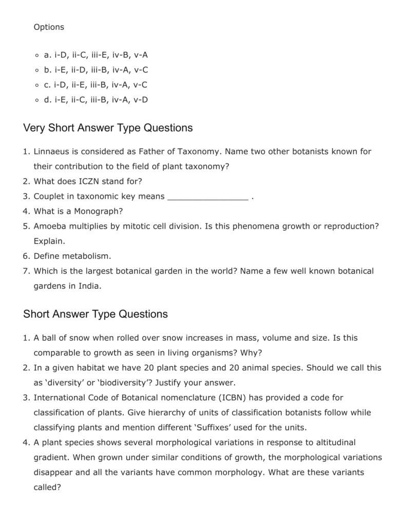 Important Questions For Class 11 Biology Ch 1 The Living World