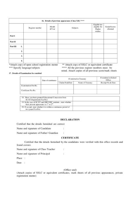 Examination Forms for Kerala Board Class 10, 12 - DHSE Downloads First ...