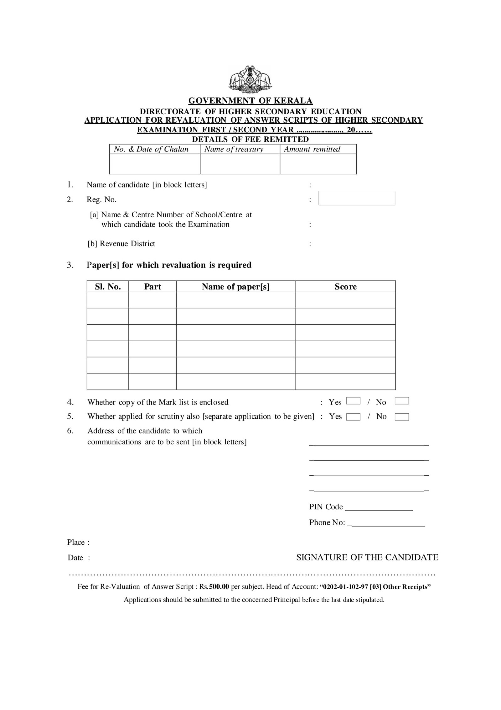 Examination Forms for Kerala Board Class 10, 12 DHSE Downloads First