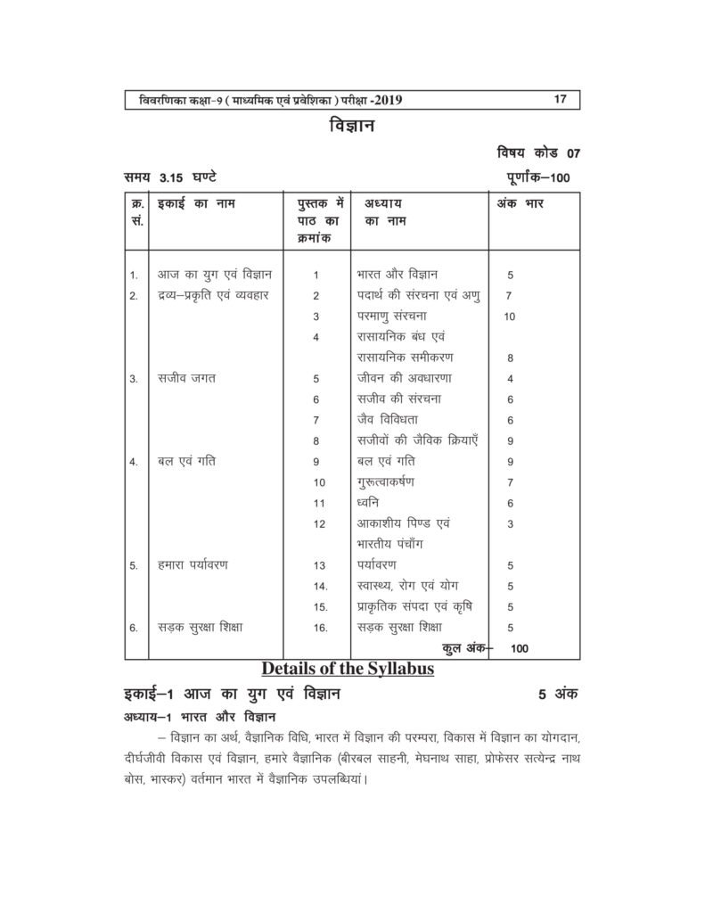 Class 9 RBSE Syllabus - IX Syllabus for Rajathan Board PDF Download