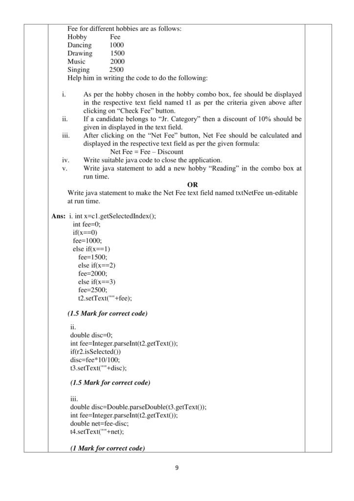 Informatics Practices Class 12 Marking Scheme, Solved Paper with answers PDF Download 2018-19