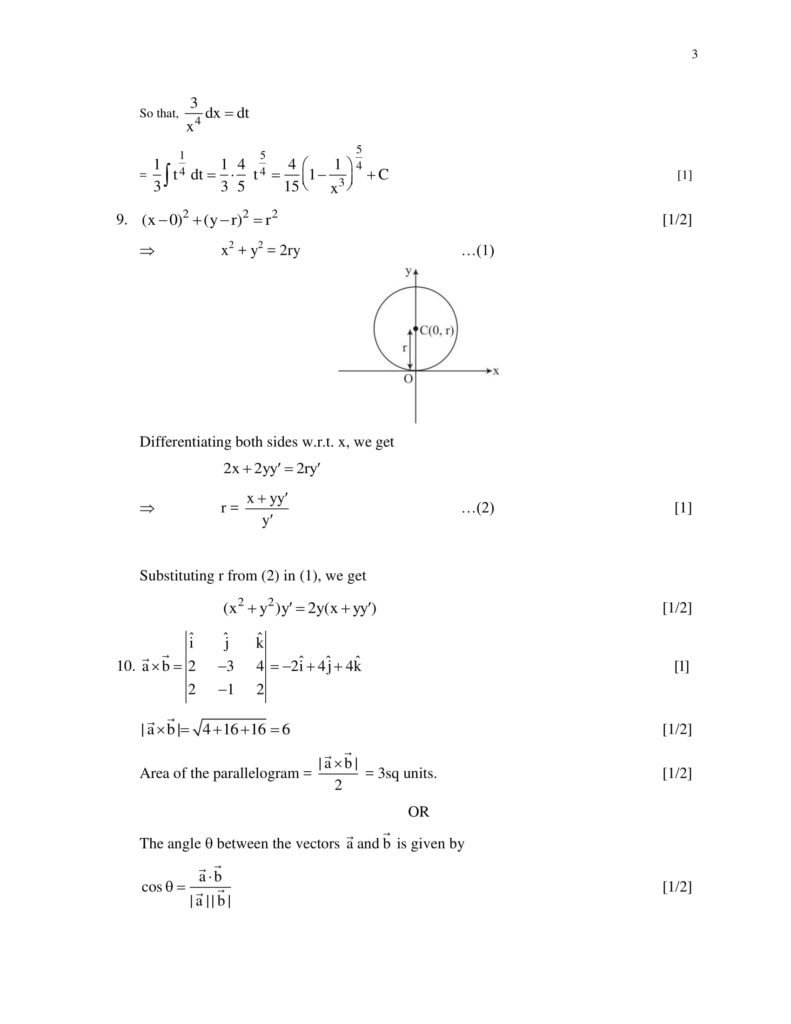 Maths Class 12 Marking Scheme, Solved Paper with answers PDF Download 2018-19