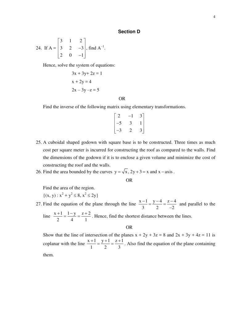 Maths Class 12 Sample Question Paper PDF Download 2018-19