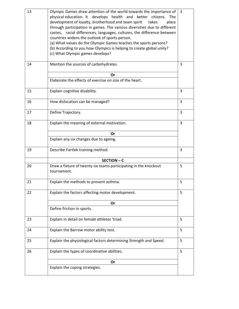 physical education class 12 question paper 2019