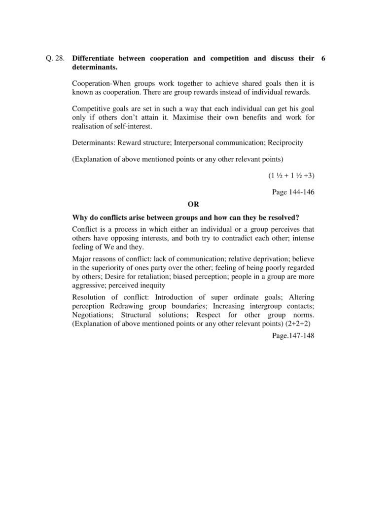 Psychology Class 12 Marking Scheme, Solved Paper with answers PDF Download 2018-19