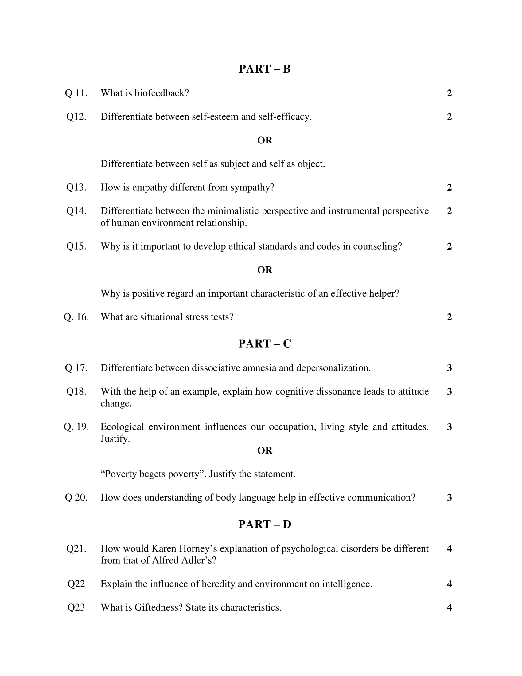 case study based questions psychology class 12
