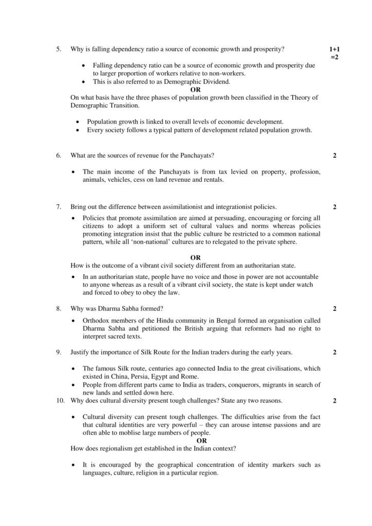 Sociology Class 12 Marking Scheme, Solved Paper with answers PDF Download 2018-19