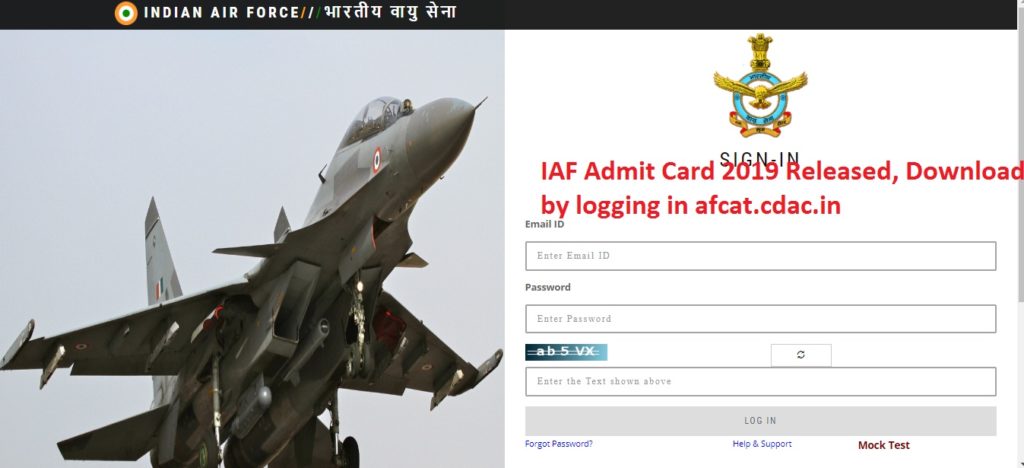 IAF Admit Card 2019 Released, Download by logging in afcat.cdac.in