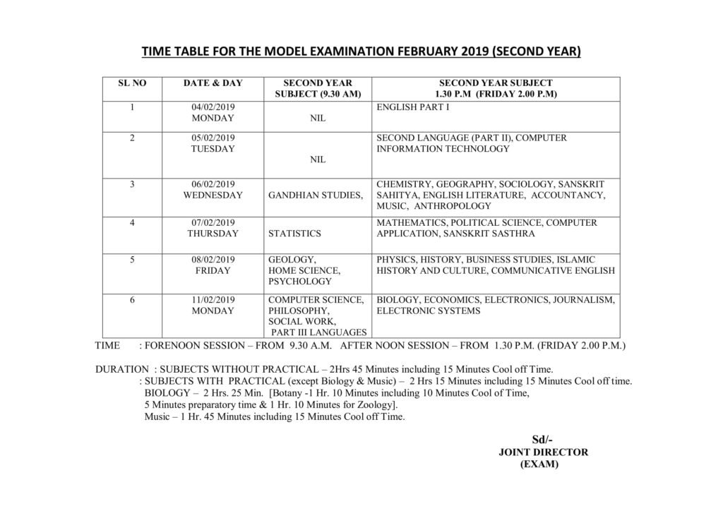 Kerala HSE Time Table 2019, Download First, Second Year Date Sheet