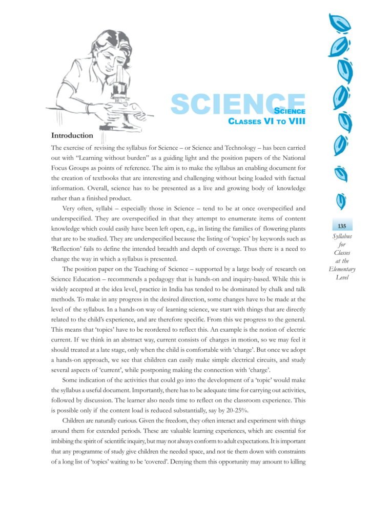 CBSE Syllabus For Science Classes 6, 7, 8 - New NCERT Pattern at Elementary Level