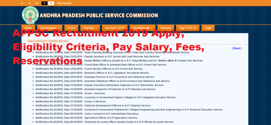 APPSC Recruitment 2019 Apply, Eligibility Criteria, Pay Salary, Fees, Reservations