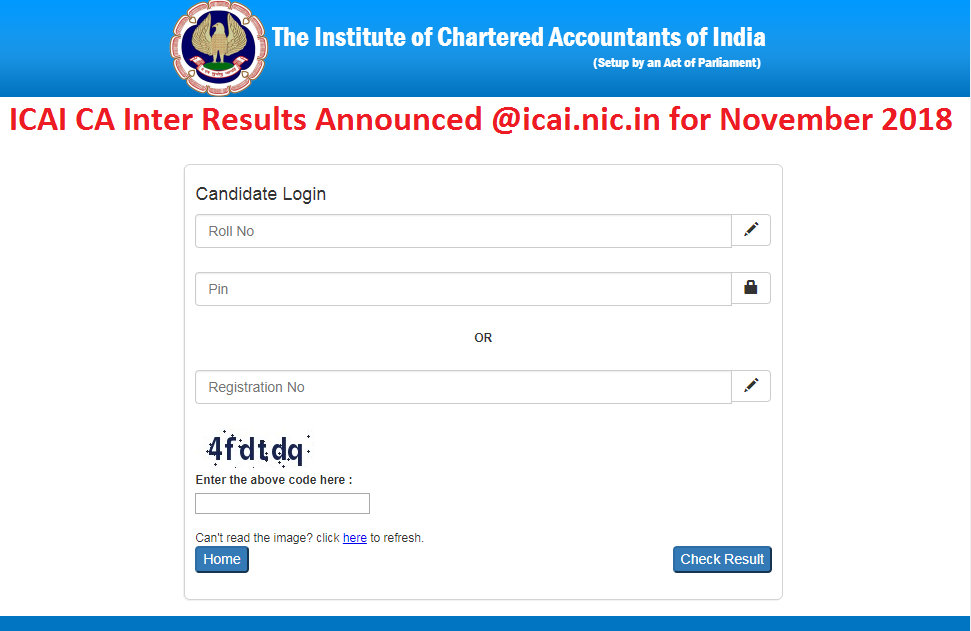ICAI CA Inter Results Announced @icai.nic.in for November 2018