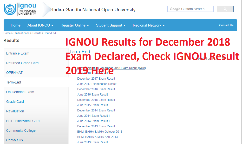 IGNOU Results for December 2018 Exam Declared, Check IGNOU Result 2019 Here