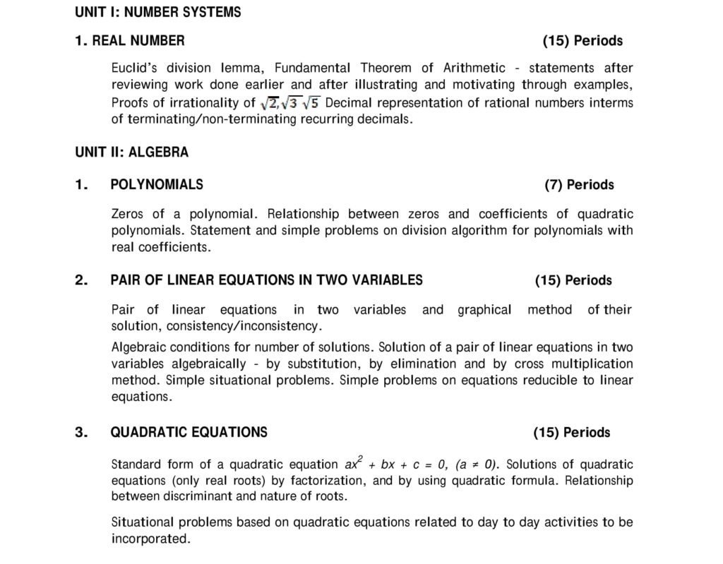 Maths CBSE Syllabus Class 9 - 10 2019 - 2020