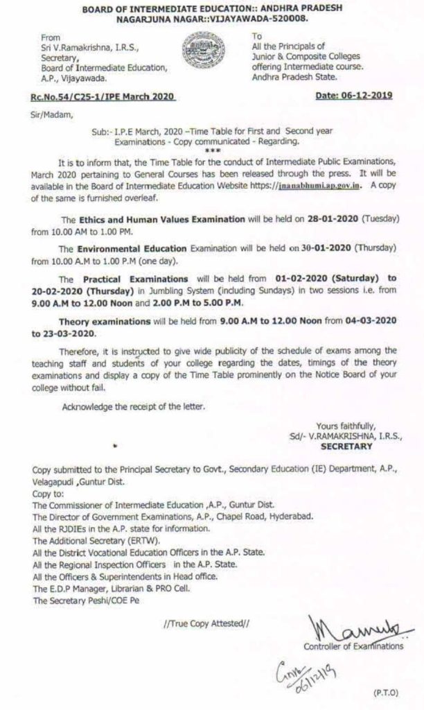 AP Board (BIEAP full form: board of intermediate education andhra pradesh) Intermediate 1st Year Time Table 2020 starts from 4th March, 2020 (Wednesday) and Intermediate 2nd Year Time Table 2020 starts from 5th March, 2020 (Thursday). New latest Andhra Pradesh  Date Sheet For class 10 Board Exams 2020 is given below for download