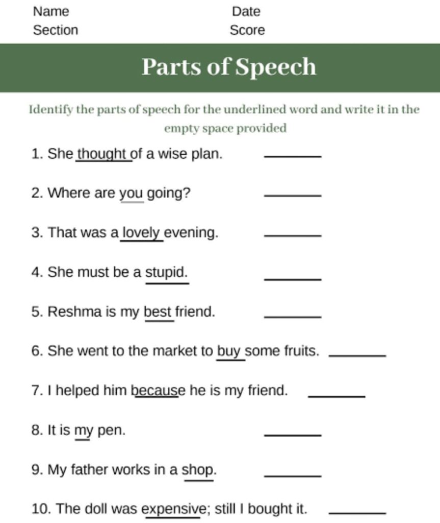English Worksheet For Class 4 Cbse
